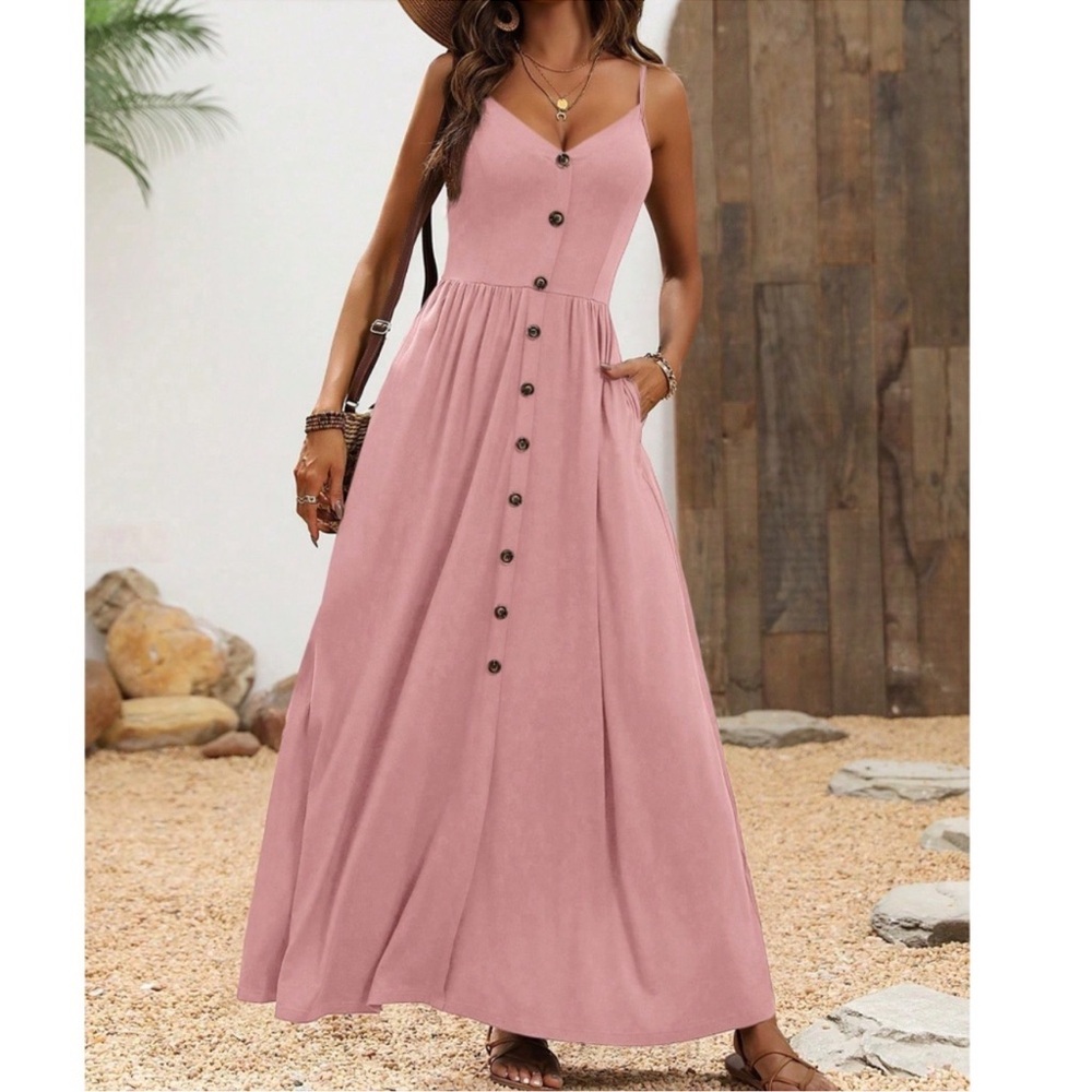 Bohemian Pink Button Maxi Dress S M L XL
